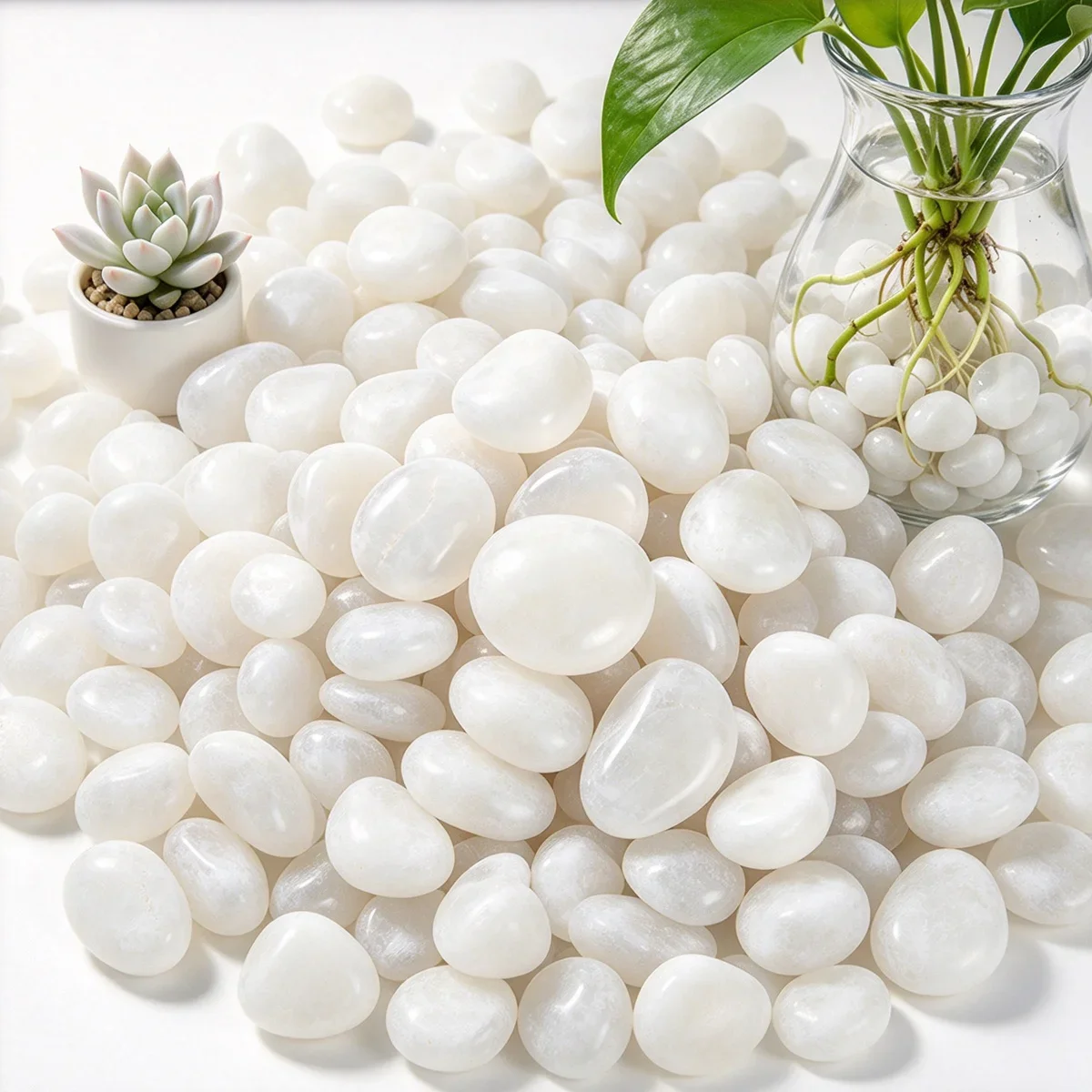 200/400/500g White Polished River Pebbles Smooth Stones Aquarium Substrate Vase Filler Bonsai Terrarium Decor ZSY