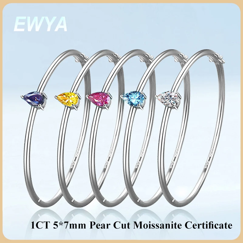 

EWYA 1CT грушевидной огранки пасьянс муассанит браслет женский однотонный S925 серебряный лабораторный бриллиант капля воды свадебный браслет-цепочка на запястье подарок