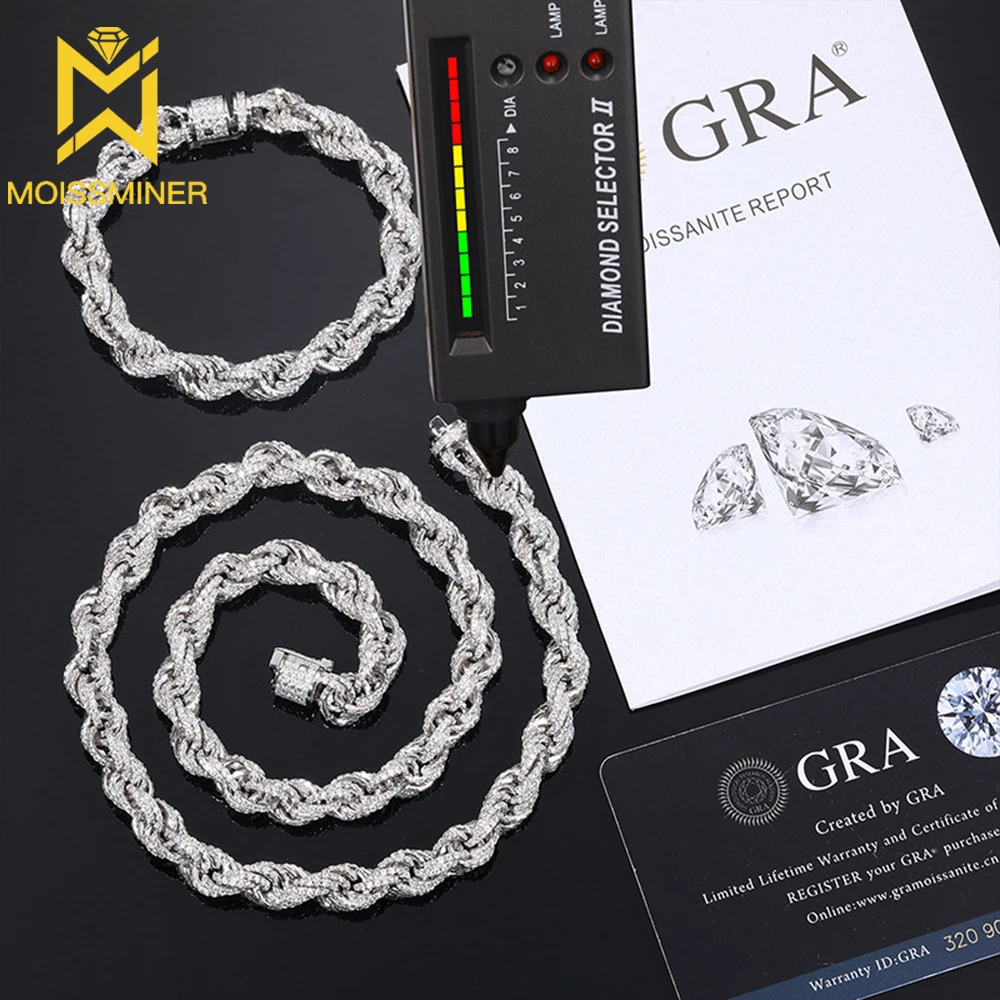 

8mm Moissanite Rope Chain Iced Out Necklace For Men Women Hip Hop S925 Silver Chain Pass Diamonds Tester With GRA Free Shipping