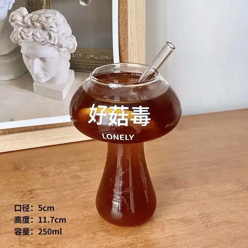 Creative Mushroom Cup with Straw, Cute Mushroom Poison, Ice, American Drink, Coffee Glass, Drinking Cup, Funny Personality Trend