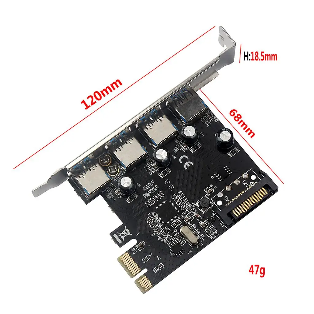 4 Ports PCI-E to USB 3.0 Hub Adapter Metal Plastic Converter Card for Desktop Expansion and Fast Data Transfer
