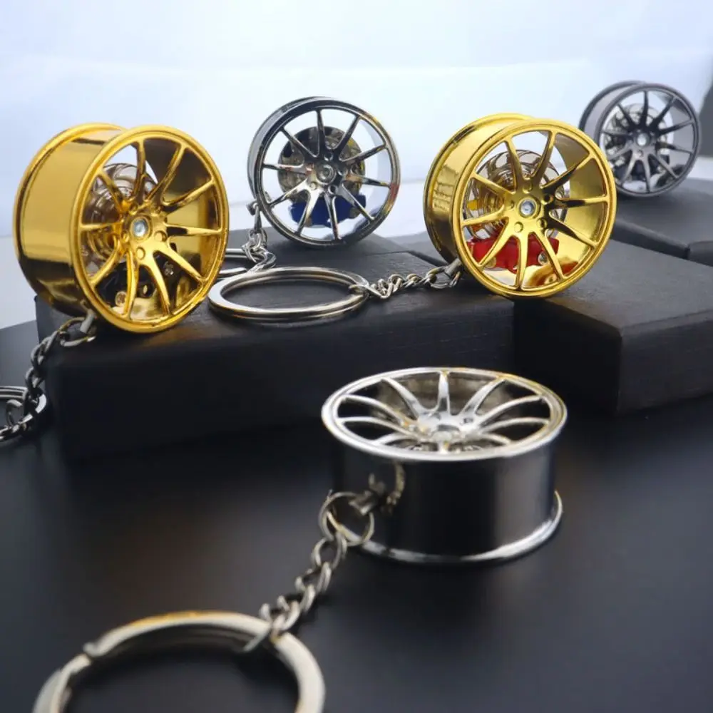 Rotatable Wheel Hub Key Chain Zinc Alloy Fidget Toy Wheel Hub&Brake Keychain Funny 3D Car Accessories Keychain Car Key