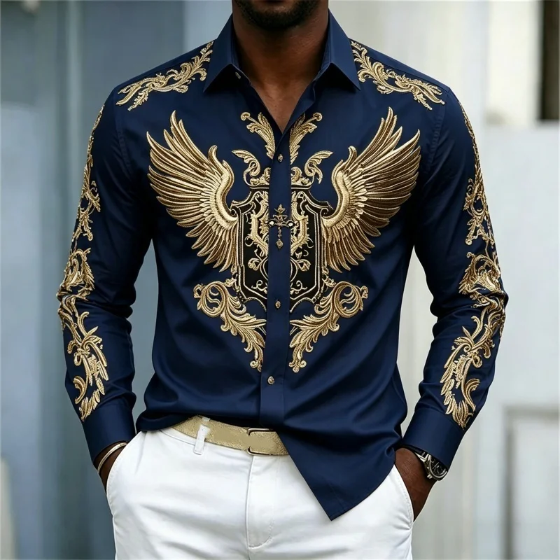 Men's Solid Color Long-sleeve Shirt Street Style With Animal Print Casual Men's Wear Ropa Hombres Conjuntos