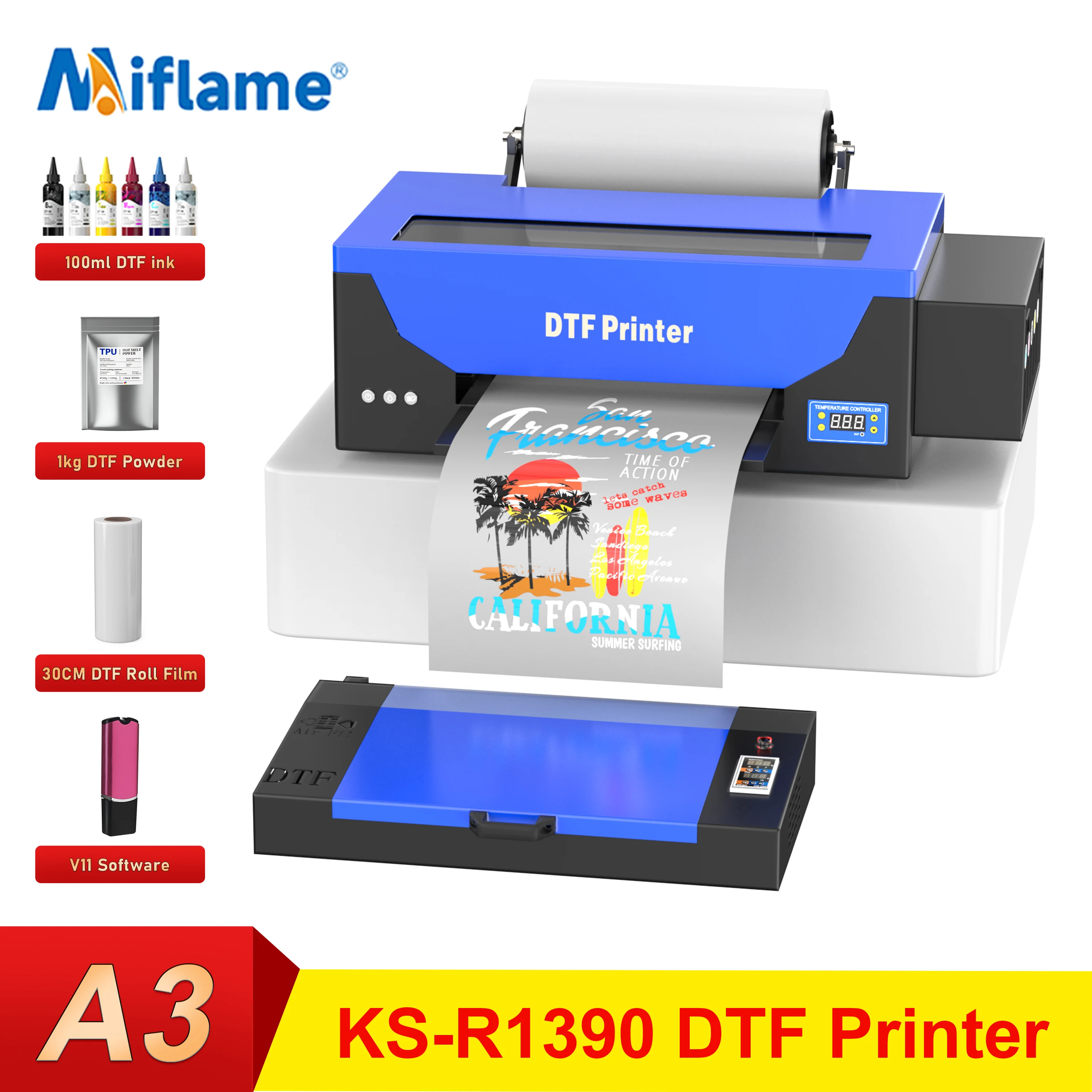 

Принтер A3 DTF для Epson R1390, печатная машина для футболок, прямой принтер для переноса пленки Impresora dtf a3 для всех текстильных печати