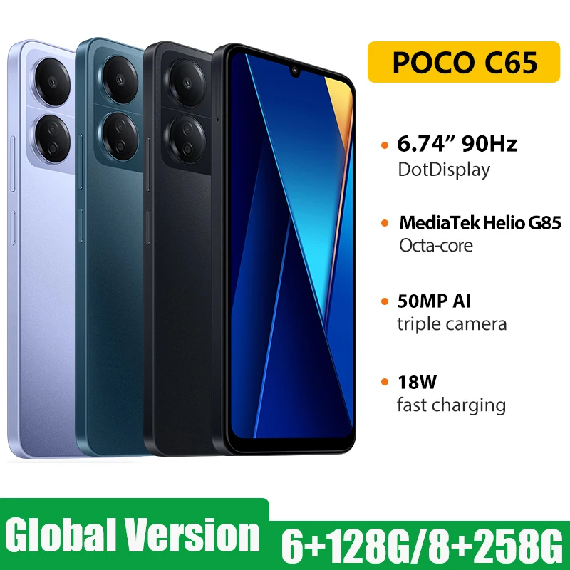 POCO-Smartphone NFC Octa Core, Versão Global, 128GB, 256GB, 5000mAh, Carregamento 18W, 6,74 ", 90Hz, Câmera 50MP, MediaTek Helio G85, 4G