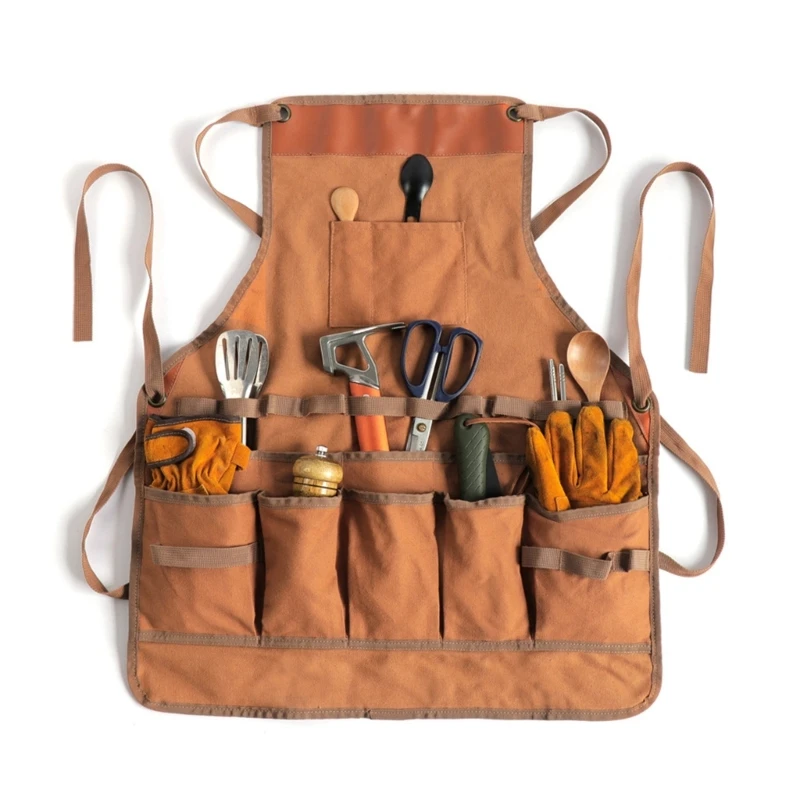 Multi-Pocket Aprons Adjustable Work Apron Unisex Kitchen Baristas Apron Barbecue Small Tool Storage