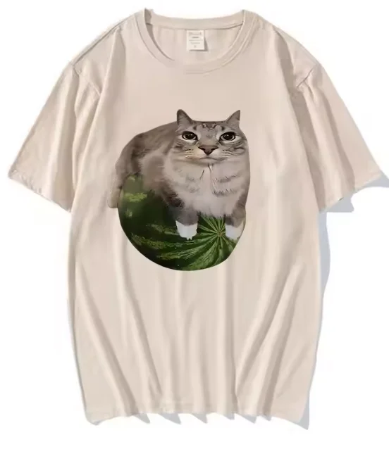 90s Y2k Watermelon Cat Silly 2026 New Summer Cat Meme T-Shirt A Hilarious Watermelon Print Shirt Is A Stylish Top Tee Women