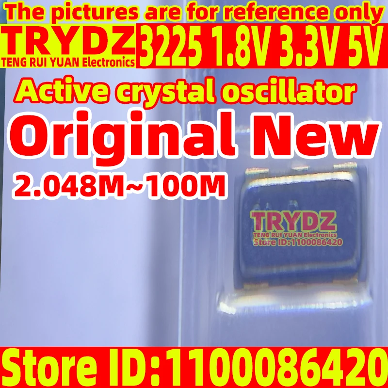 8 قطعة 3225 مذبذب الكريستال النشط 1.8V 3.3V 5V 2.048m 3.6864 4 6 8 10 11.0592 12 12.288 14.318 16 20 22.1148 24 25 26 27MHZ #1