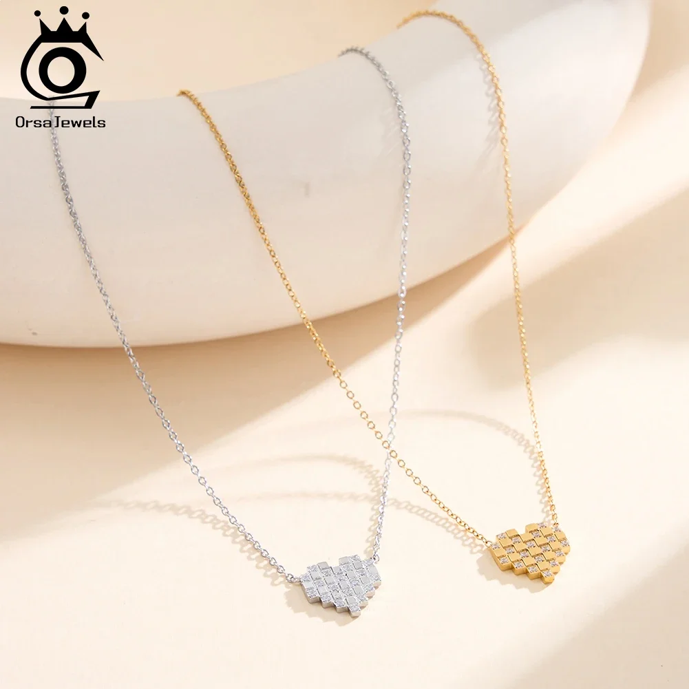 

ORSA JEWELS Stainless Steel Classic Cubic Zirconia Heart Pendant Necklace for Women Fashion Exquisite Jewelry Gift STKN03