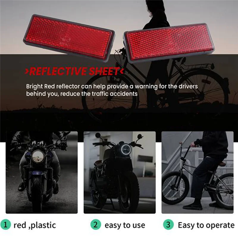 -A25M 20 Pcs Rectangle Red Reflectors Universal For Motorcycles Atv Bikes Dirt Bikes