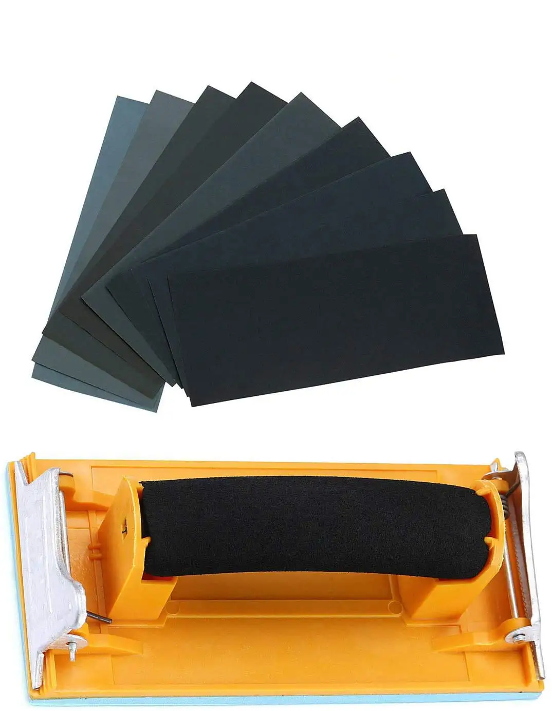 

Sandpaper Variety Pack 120 to 3000 Grit 24 Pack Sanding Sheets + 1 Hand Sander 9x3.6 Inch for Wood Furniture Finishing Glass