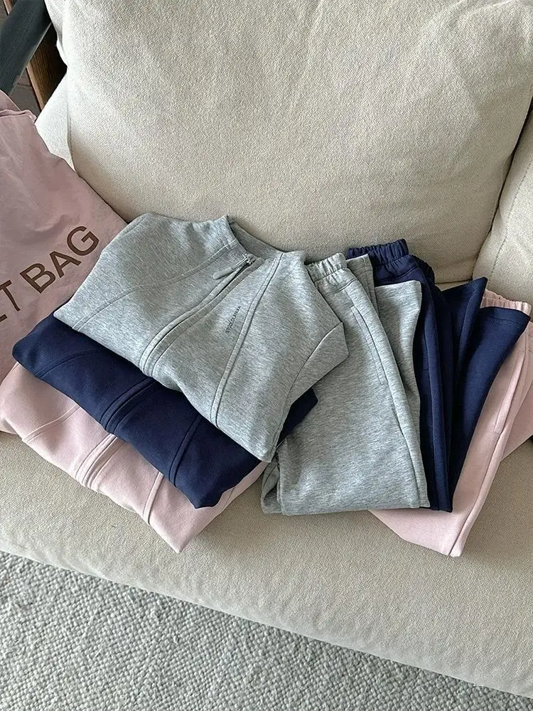 2026 Neue Mode Baby Mädchen 2-teiliges Sportoutfit Einfarbige Reißverschlussjacke Oberteil Schlaghose Anzug für Frühling Herbst Kinder – Detail 5
