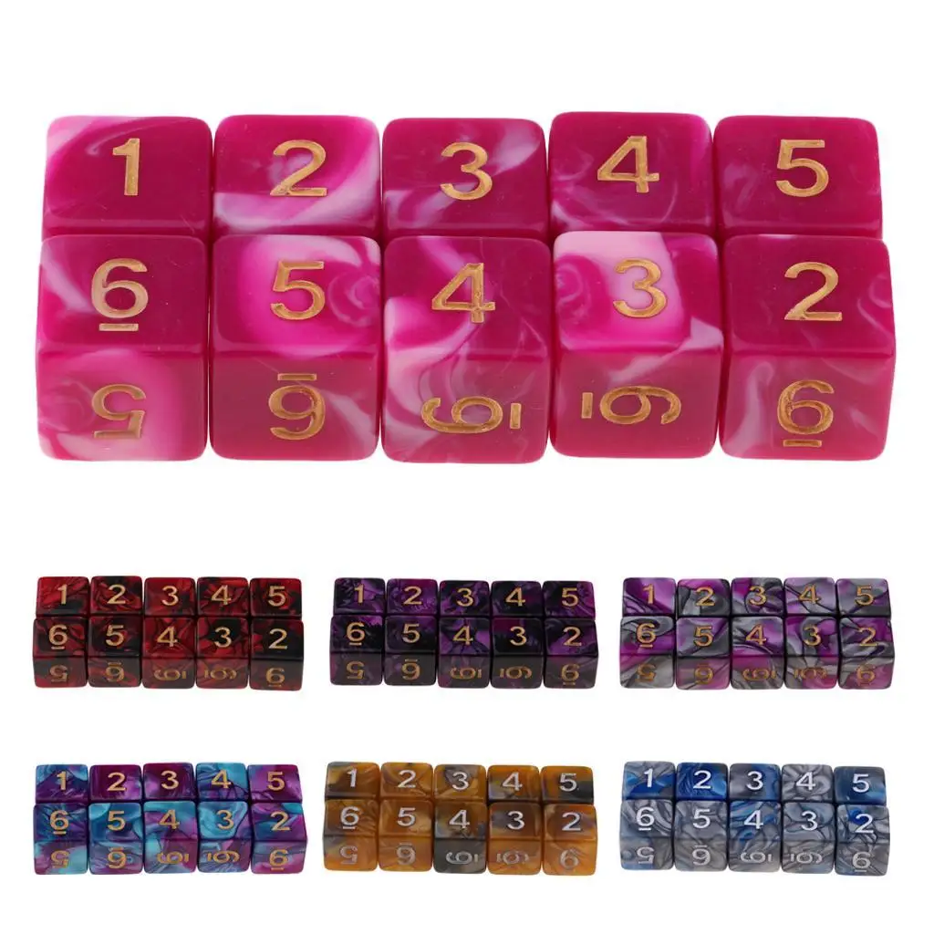 10pcs D6 Polyhedral 16mm Dice Set Double Colors Six Sided Dice Translucent Colors Dice 7-die Semi-transparent Dice Complete Set