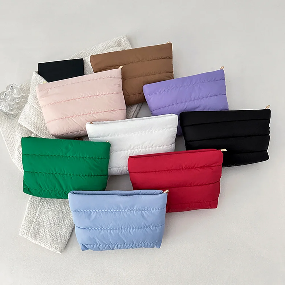 Casual Clutch Handbag for Women Cute Puffer Makeup Clutch Solid Toiletry Organizer Pouch Storage Pouches for Organization