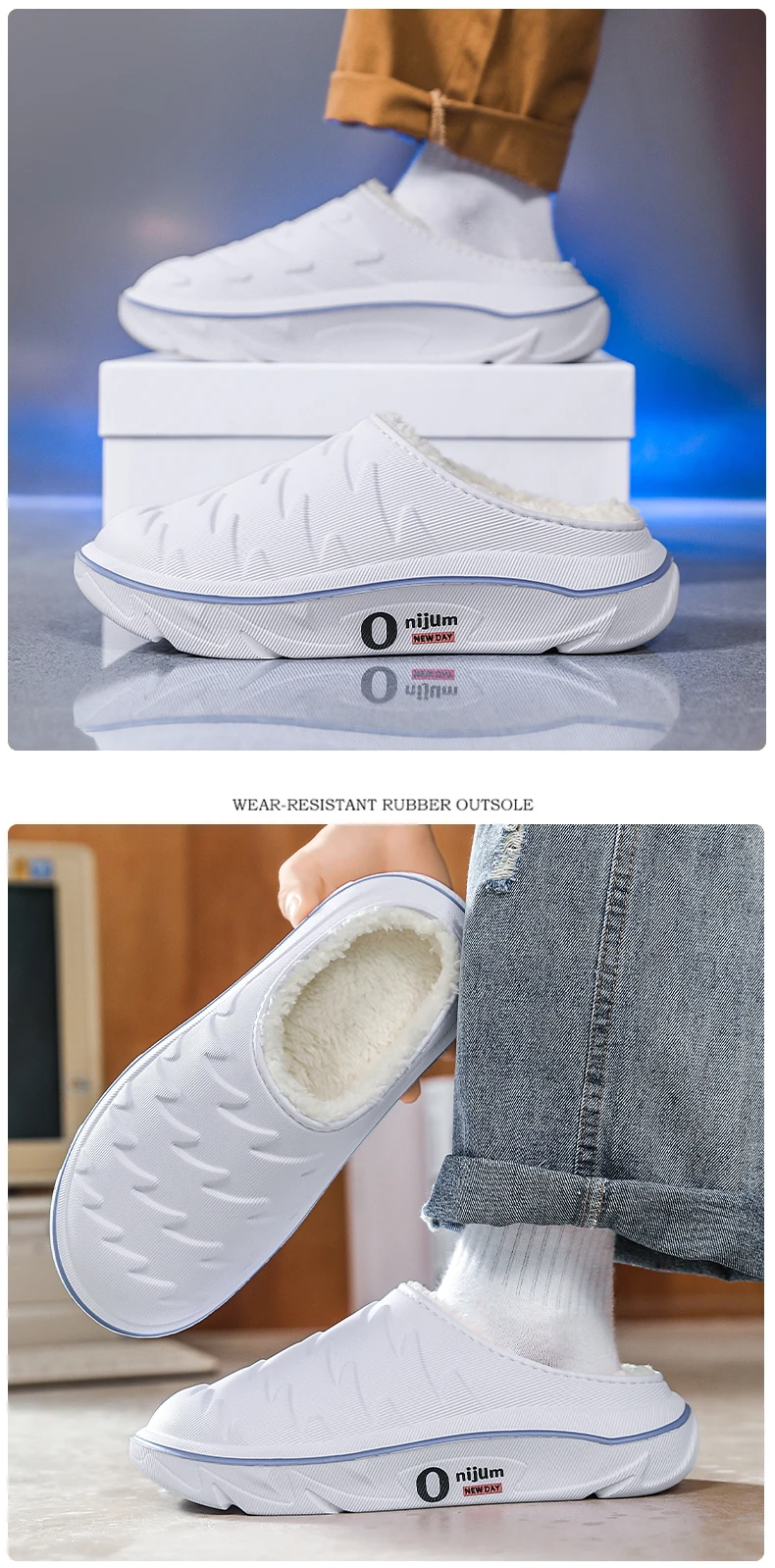 Herren- und Damen-Baumwollhausschuhe für Herbst und Winter, Geeignet für Innen- und Außenbereich, mit Zusatzfleece, Verdickt für W – Detail 11
