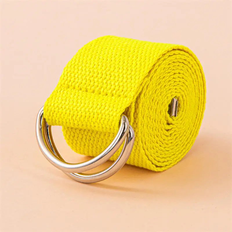 Cinturón de lona de Color sólido con hebilla de doble bucle para parejas, cinturón vaquero versátil, decoración, pretina no perforada para estudiantes