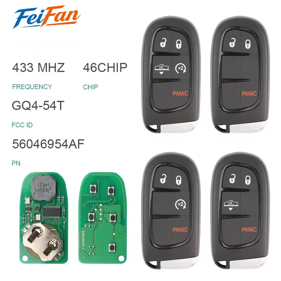 

FeiFan GQ4-54T ID46 433Mhz 3/4/5 Buttons For Dodge Remote Car Key Ram 1500 2500 3500 2013 2014 2015 2016 2017 Car Remote Key