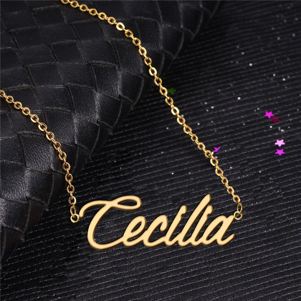 

Personalized Cecilia Name Necklace for Women Nameplate Stainless Steel Gold Plated Pendant Birthday Anniversary Jewelry Gift