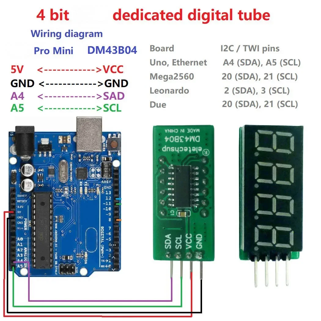 DM43B04 3 Pcs 4bit 7Seg I2C IIC LED Digital Tube Display Module For Arduino For UNO MEGA2560