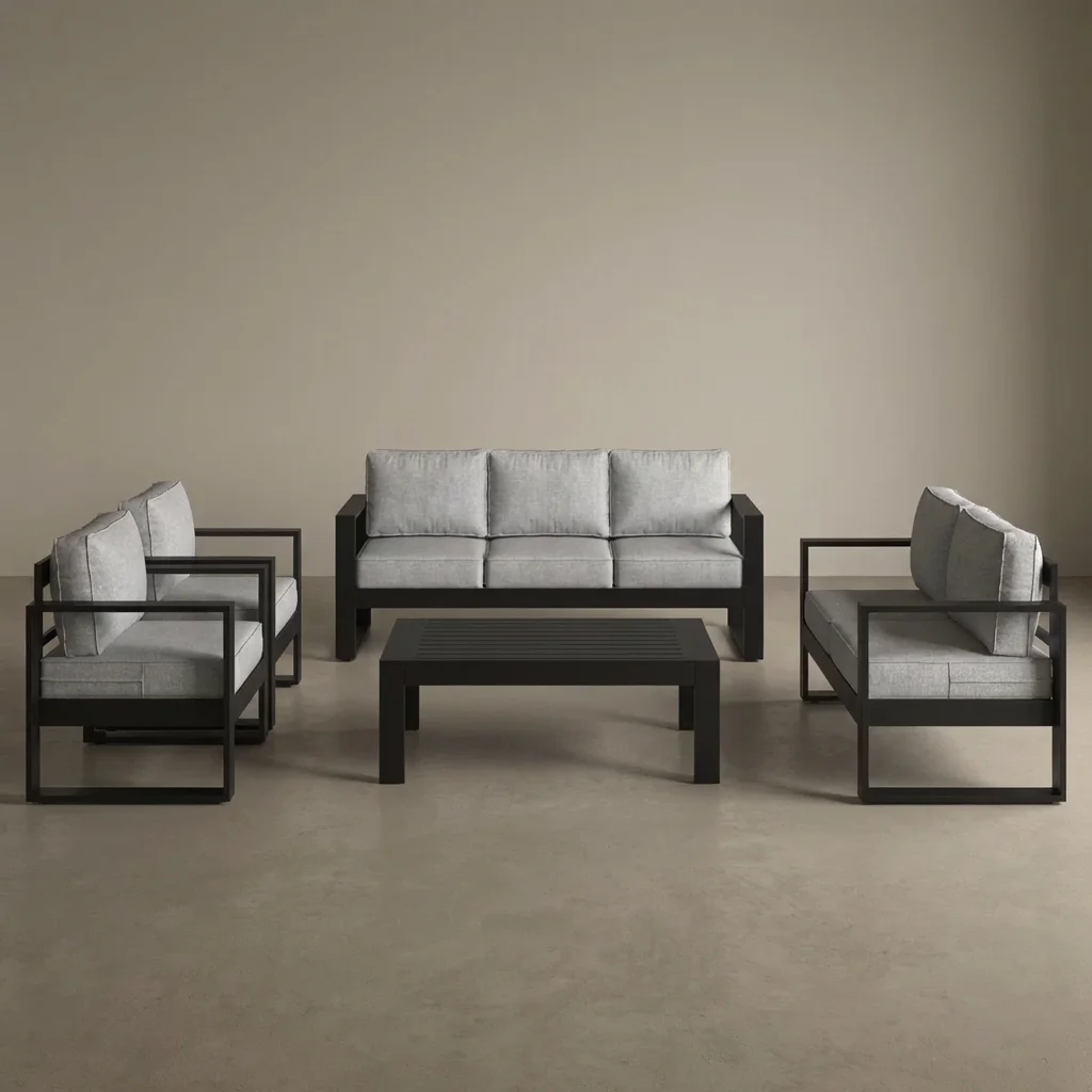 현대적인 고급 야외 소파 세트, 블랙 알루미늄 프레임, - Outdoor Furniture Luxury 리뷰 및 가격