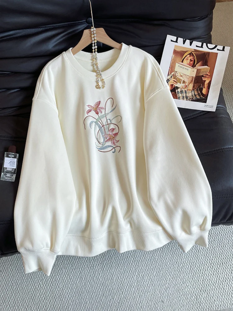 

Корейский свитшот оверсайз с цветочным принтом и круглым вырезом, свободный крой, для женщин, весна-осень, модный, стройнящий топ