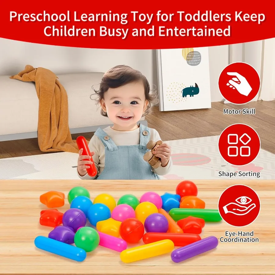 100 szt. Kul do basenu dla dzieci, zabawki do basenu, grube, miękkie plastikowe kulki do basenu dla maluchów, 3 kształty, kulki, gwiazda, patyk