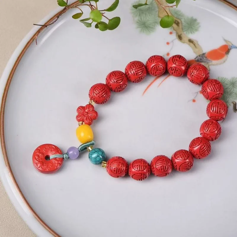 

High-content natural ore premium red sand Fu character , ethnic style unisex portable bracelet