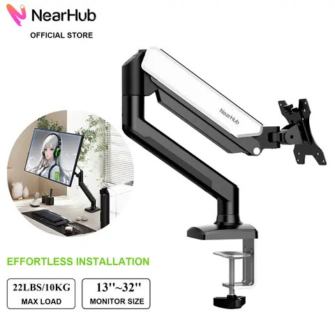 Nearhub 단일 컴퓨터 모니터 암 마운트 브래킷 유연한 180 ° 회전 360 ° 인체공학적 회전 지원 모니터 암 스탠드