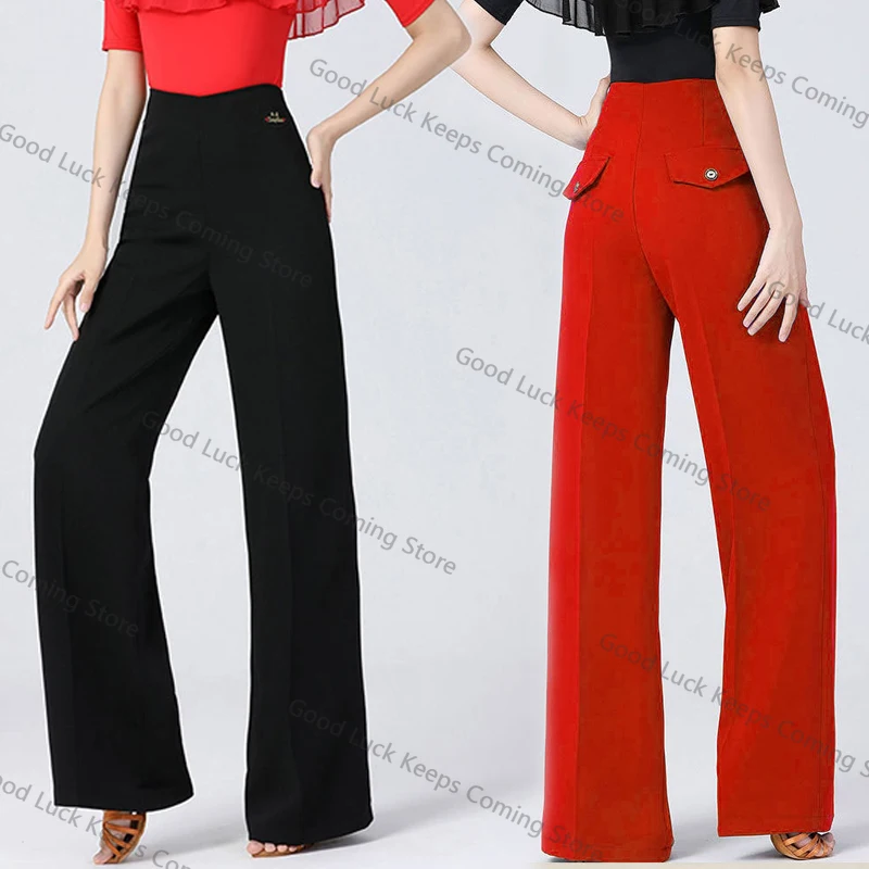 

2025 Faionable High-Waist Latin Dance Pants Women's Modern Dance Clothing Social Dance orm Practice Long Trousers