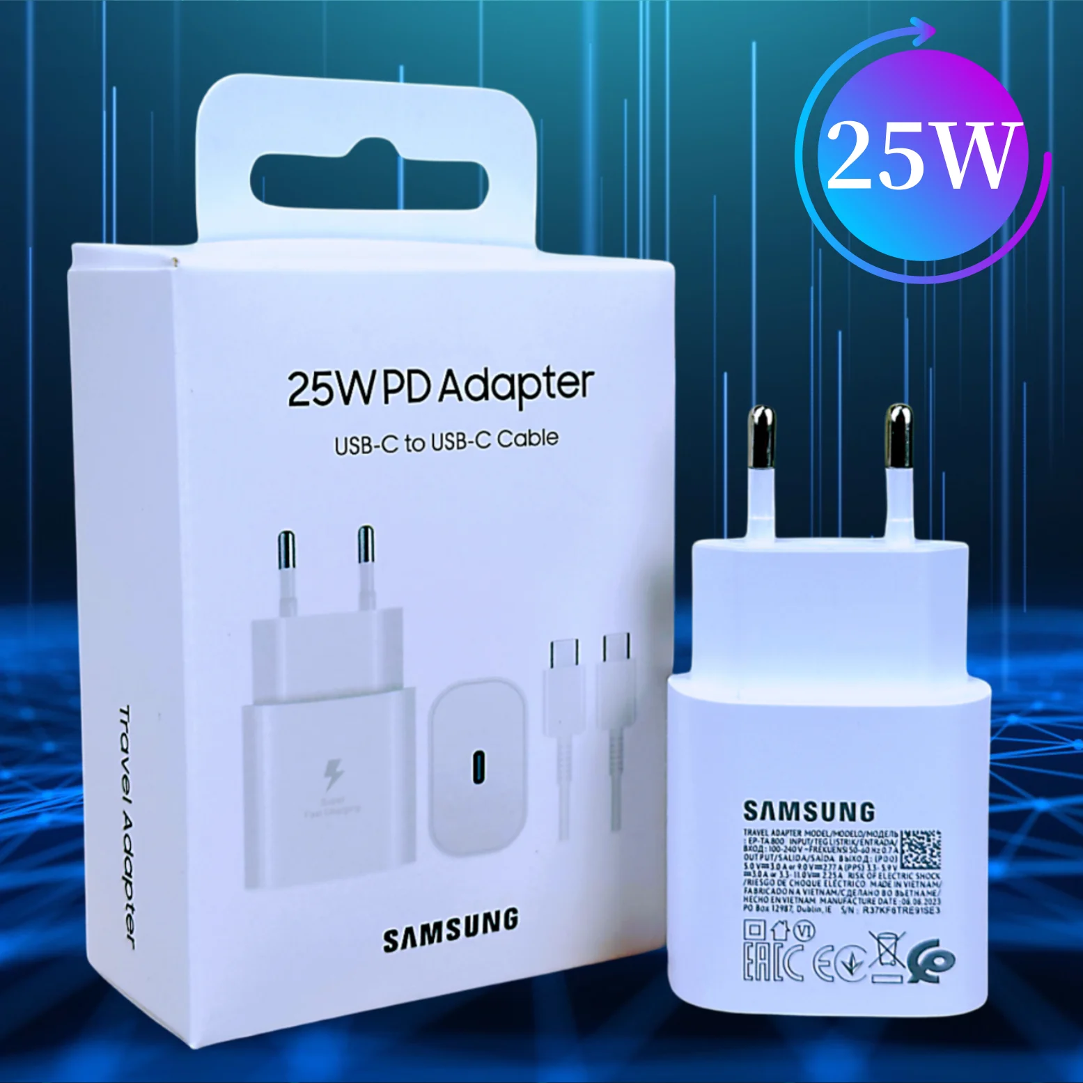 Original Samsung Charger 25W Quick Fast Charge Type C PD EU Adapter For Galaxy S24 S23 S20 S21 S22 Plus A54 A34 Z Flip Fold 5 6