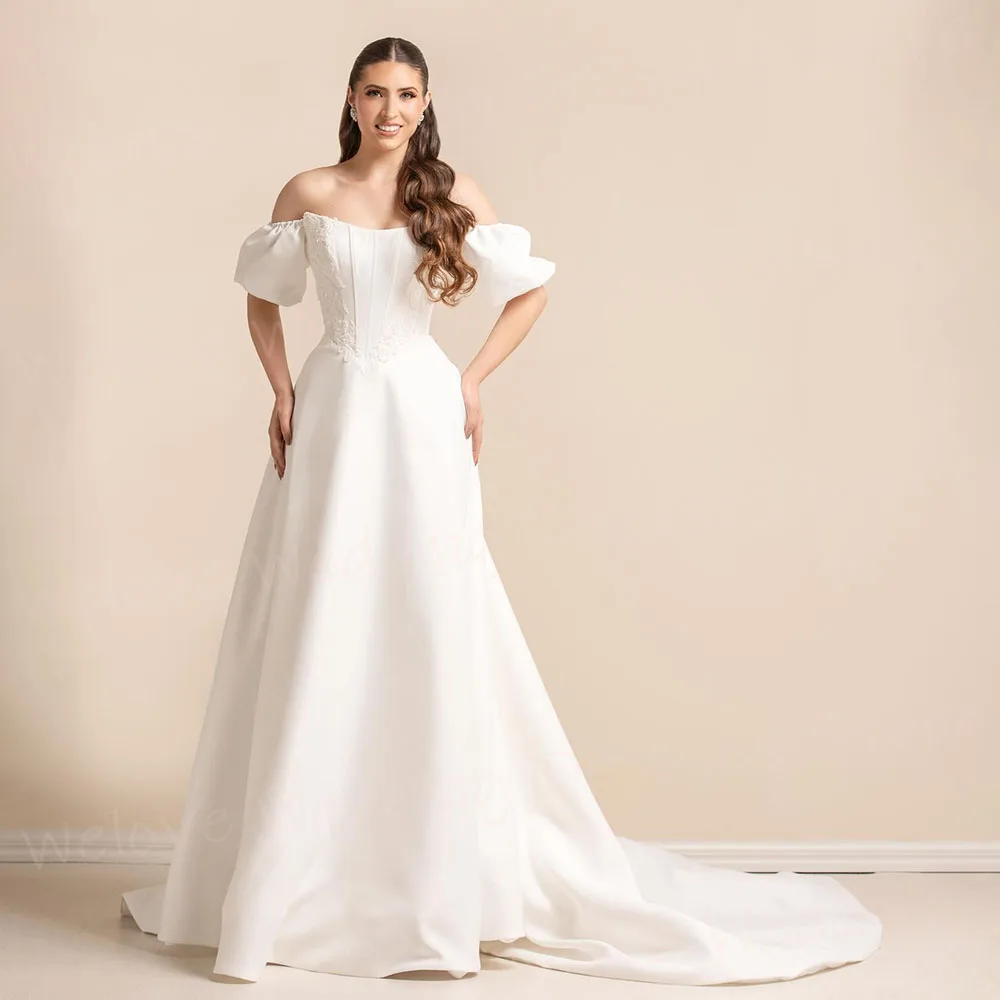 

Простые женские свадебные платья трапециевидной формы с коротким рукавом Vestidos De Novia, индивидуальные платья невесты с открытой спиной и открытыми плечами Hochzeitskleid