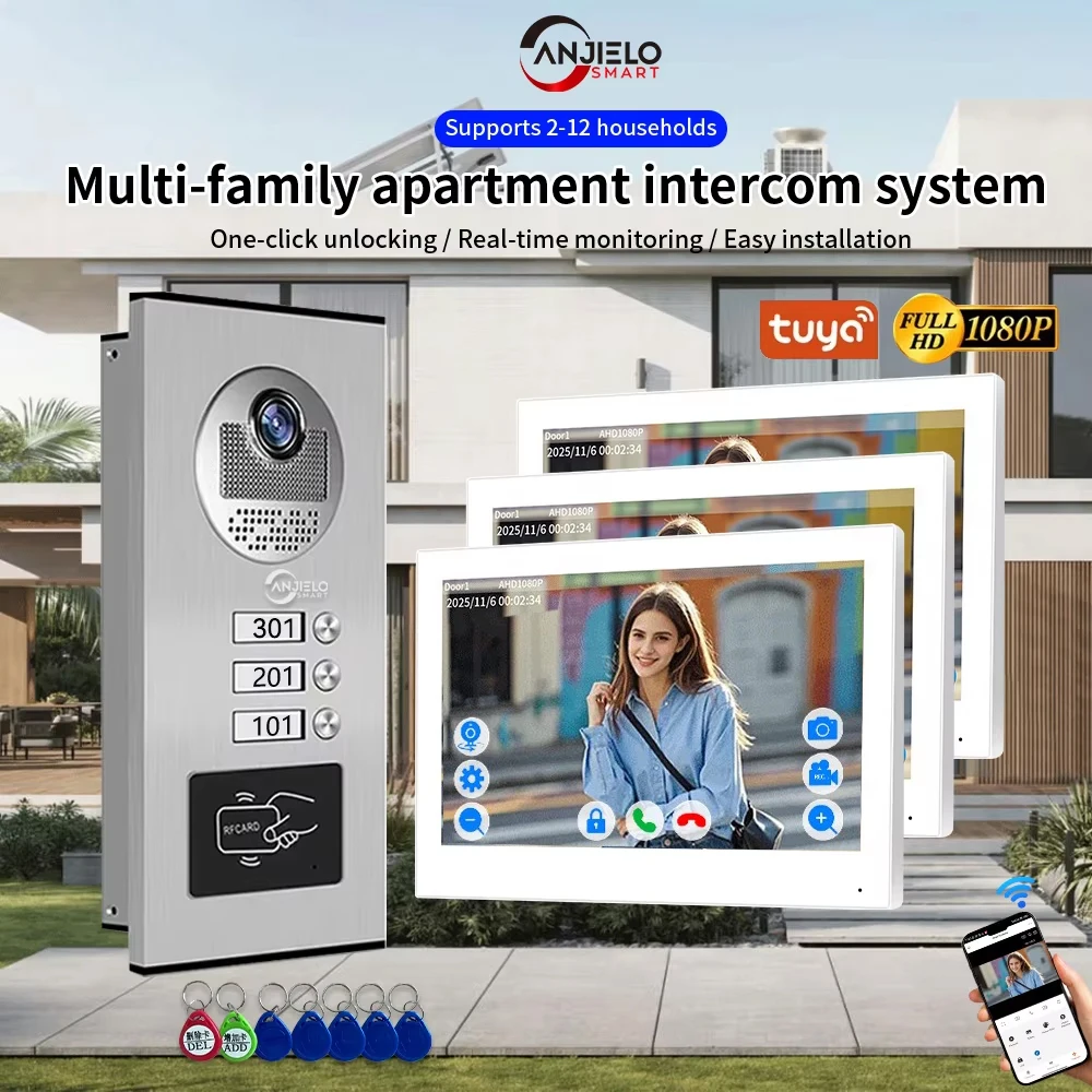 

ANJIELO Tuya Smart 10-inch 1080P Video Intercom, Suitable for Multi-apartment Metal Doorbell Video Intercom Systems
