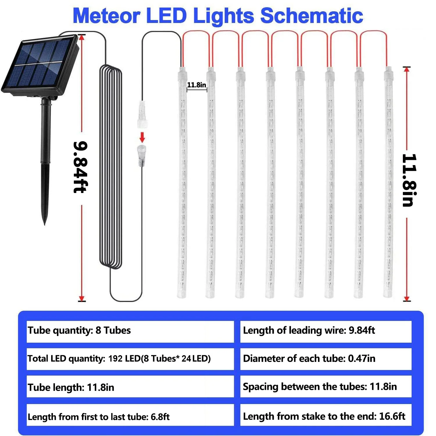 Imagem -02 - Luzes Solares de Meteoro do Natal Decor de Natal Telhado ao ar Livre Tubos 192 Led 30cm