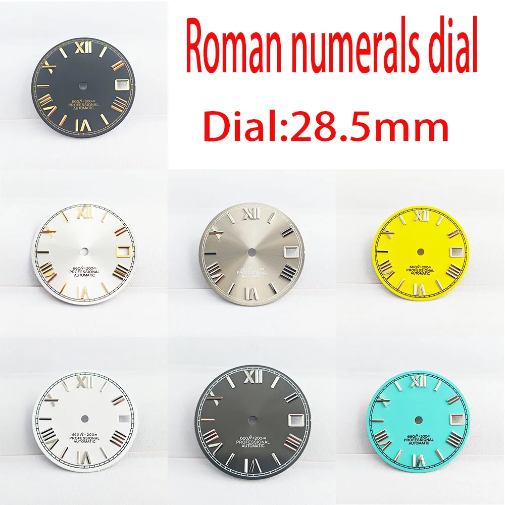 28.5 mm dial Roman numerals with date window for accessories for NH35, NH36 automatic mechanical movement watches