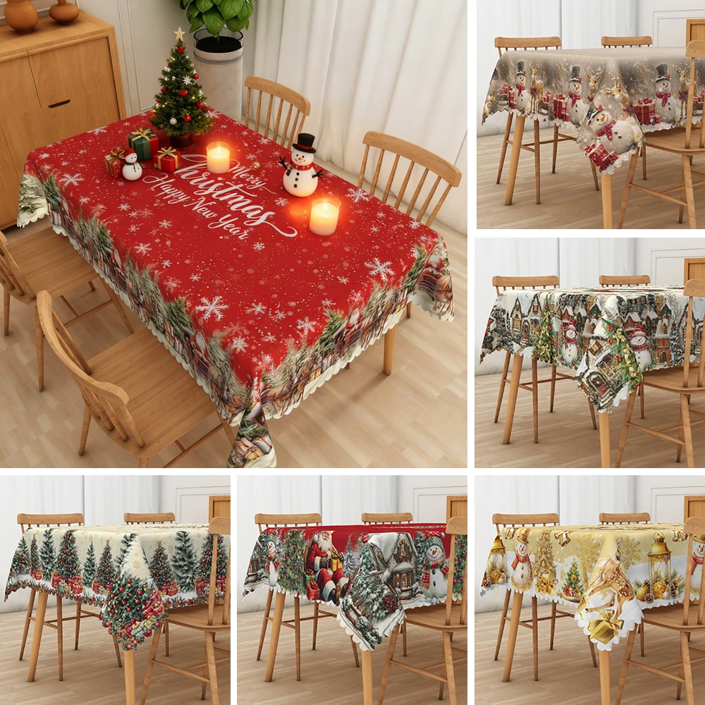 

Christmas Tablecloth New Year Party Snowflake Christmas Tree Flower Ball Pattern Home Decor Rectangular Tablecloth Decoration