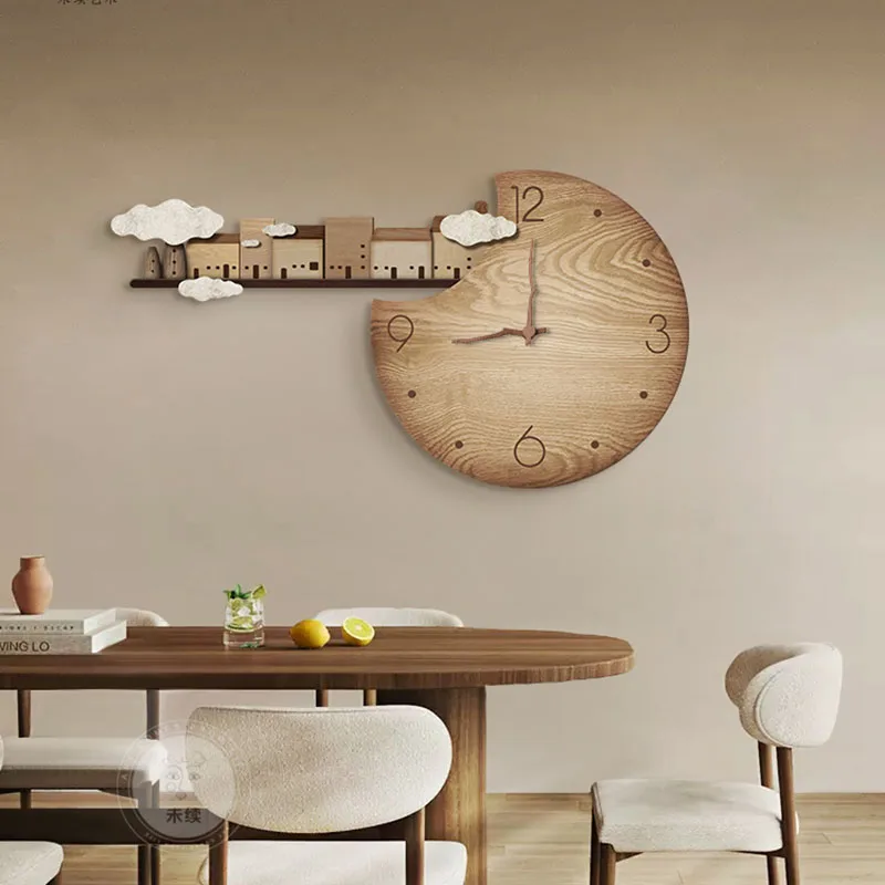 Japandi Style Wood Grain Silent Wall Clock Natural Modern D…