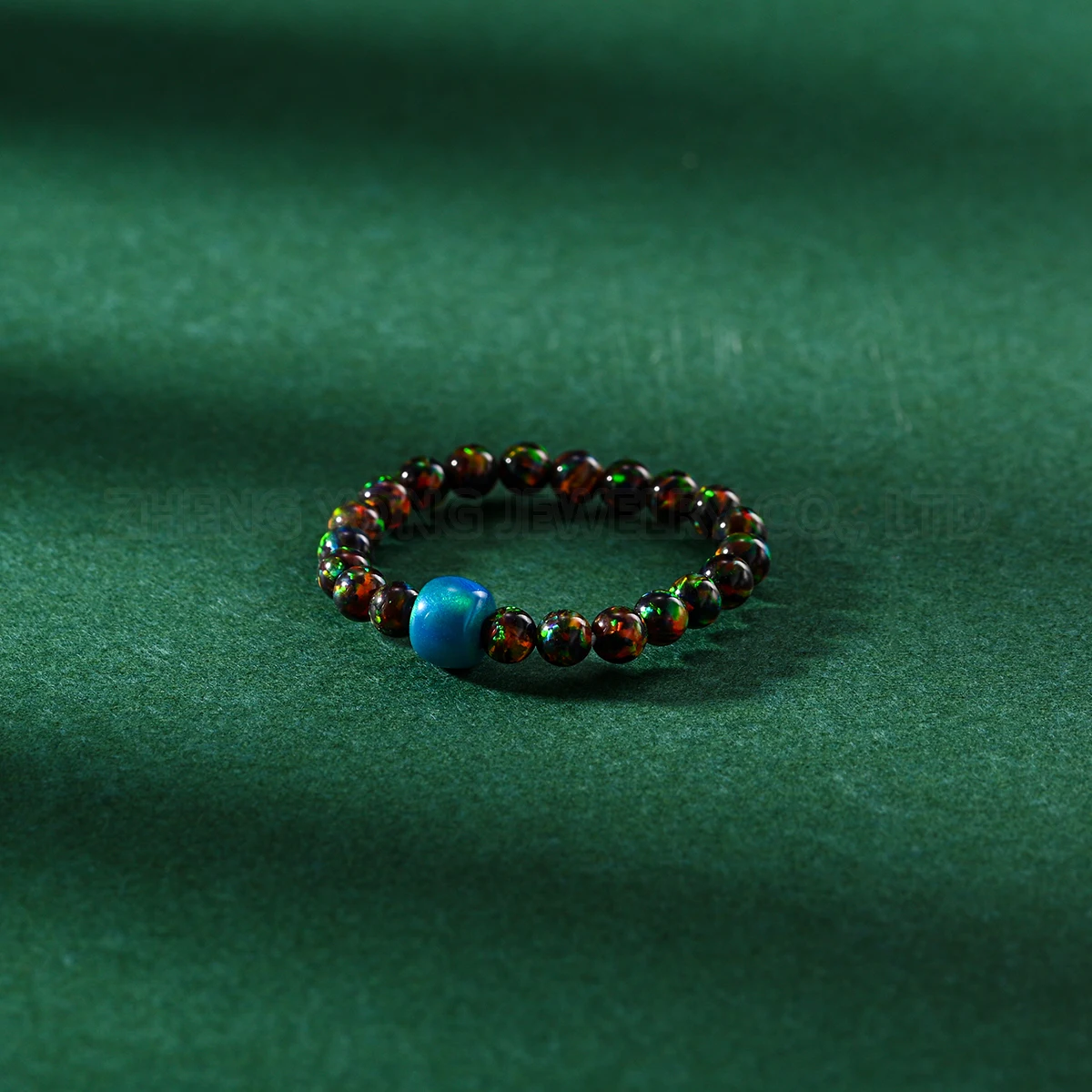 Black Fire Opal Ring Handmade for Men Women Beaded Ring with Barrel Blue Bead Opal Ring