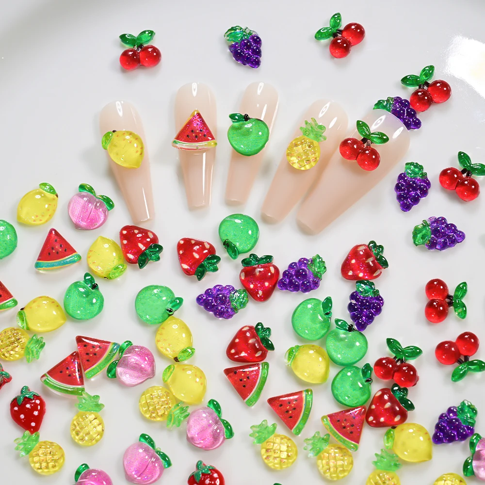50Pcs 3D Summer Fruits Nail Charms Flatback Strawberry Watermelo Cherry Peach Lemon Nail Art Decoration Hairwear Manicure Decor image 3