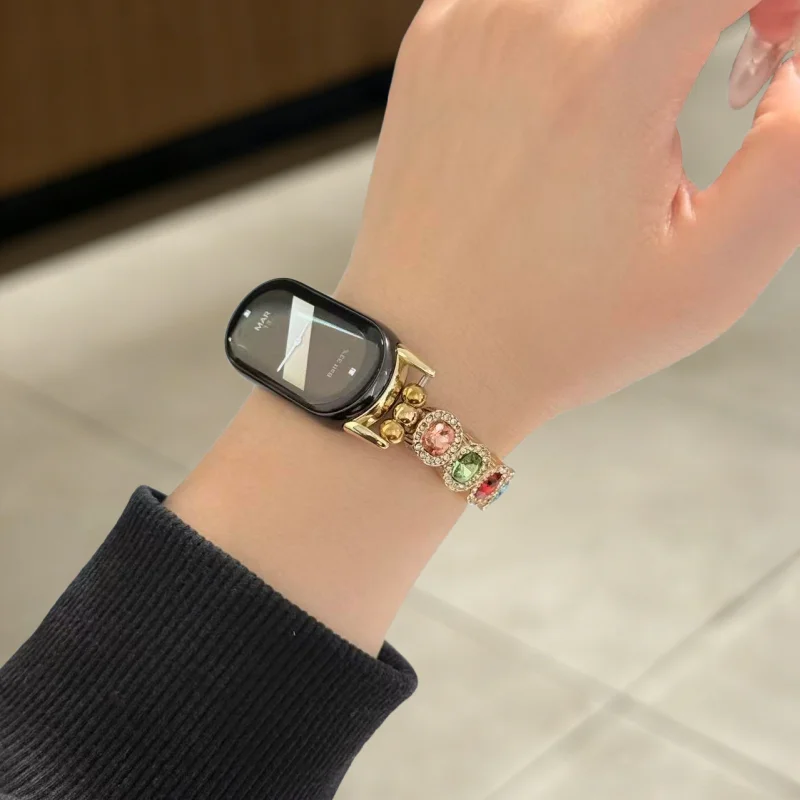 

Square Sugar Gemstone Sparkling Diamond Strap Suitable Xiaomi Band 8Pro/9Pro，For Mi band 3/4/5/6/7，8/8NFC/9/9NFC/10/10NFC，For Re