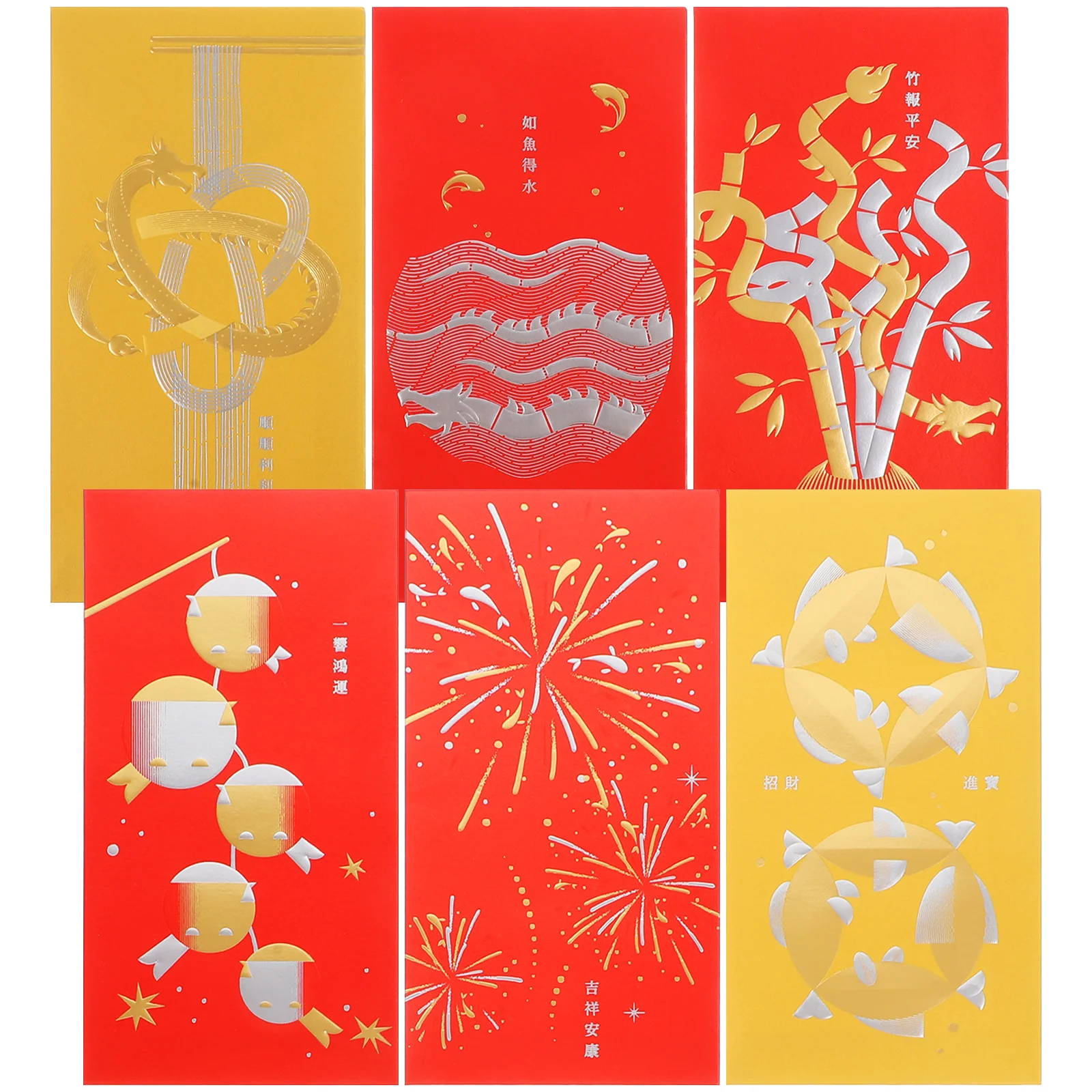 

6 шт. красных конвертов на Год Дракона 2024, традиционные китайские новогодние красные пакеты для денег, бумажные мешочки для денег, Весенний фестиваль