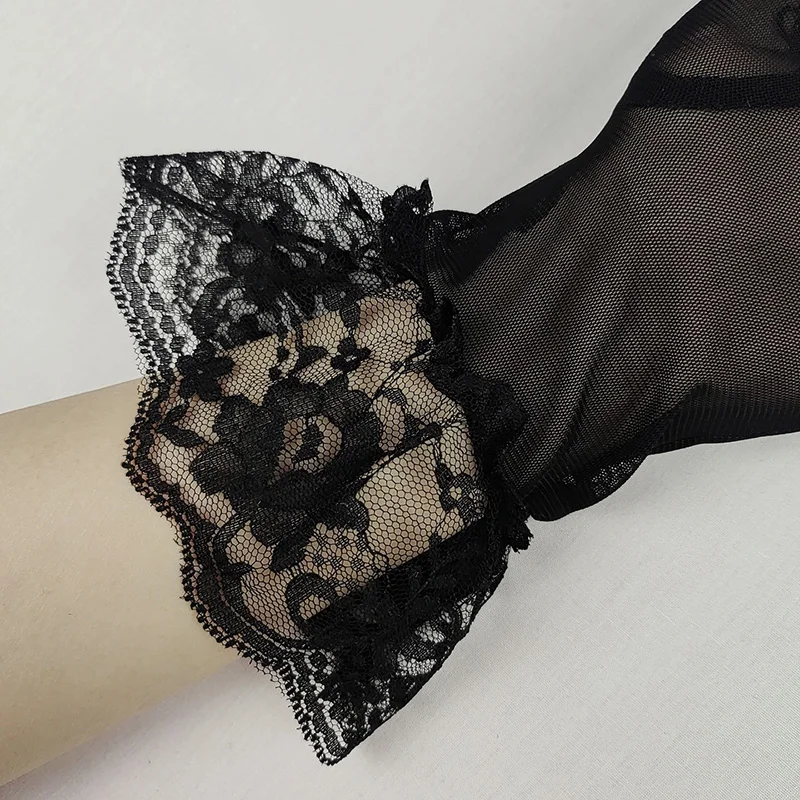 Women Elastic Mesh Hot Stamping With Colored Flash Diamonds Bow Lace Dance Mitten Summer Rhinestone Punk Hip Hop Sunscreen Glove