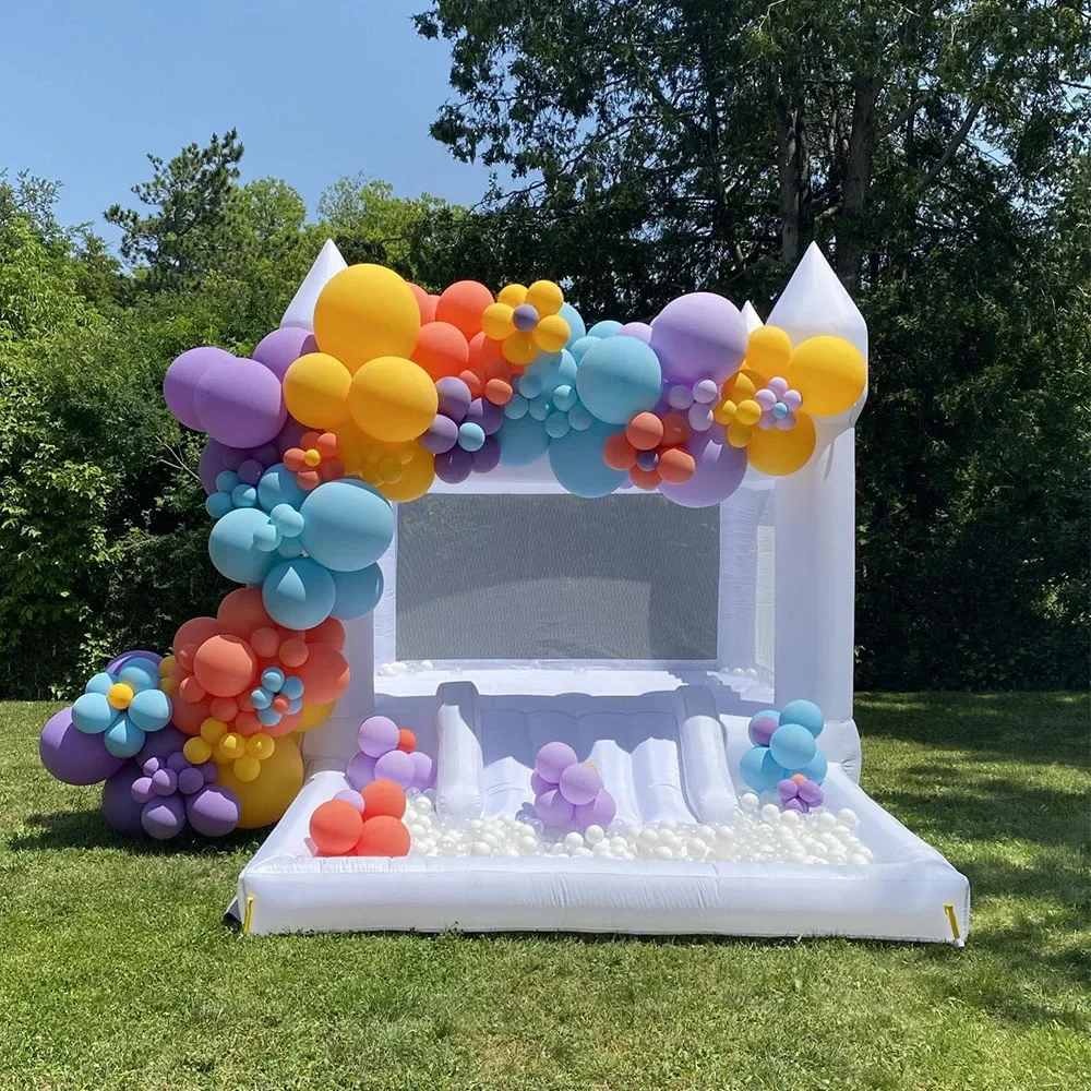 Soft Play PVC White Bounce House With Slide Ball Pit Party Customization Inflatable Mini Bouncy Castle With Blower Backyard