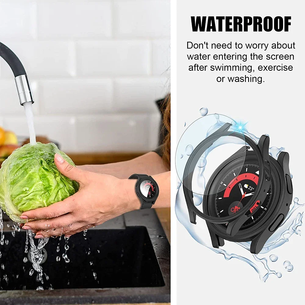 삼성 갤럭시 워치 6용 유리+케이스 40mm 44mm 방수 PC 케이스 갤럭시 워치 6 클래식 43mm 44mm 커버+스크린 프로텍터