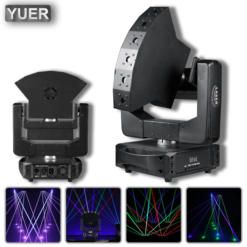Yuer Mini 6 Eye RGB Laser Moving Head Light Z-axis Infinite Rotation Stage Fans Lights DMX512 DJ Disco Party Club Stage Effect