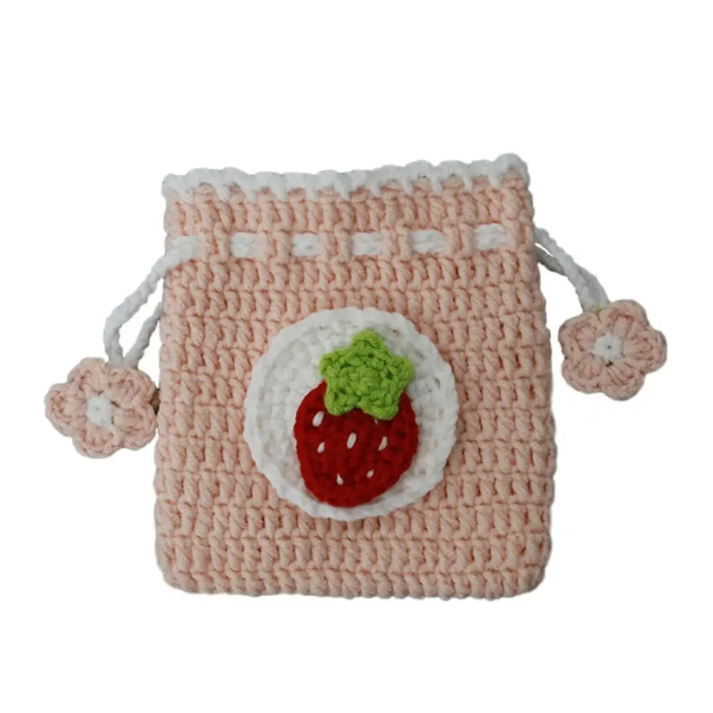 

Convenient Hand-Woven Coin Bag Knitted Mini Drawstring Bags Yarn Crochet Coin Purse Women