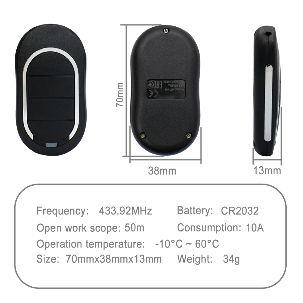 5 Pieces ALUTECH AT-4N Gate Automation Remote Control. AT4N 433.92MHz Dynamic Code Barrier Keychain Garage Door Transmitter