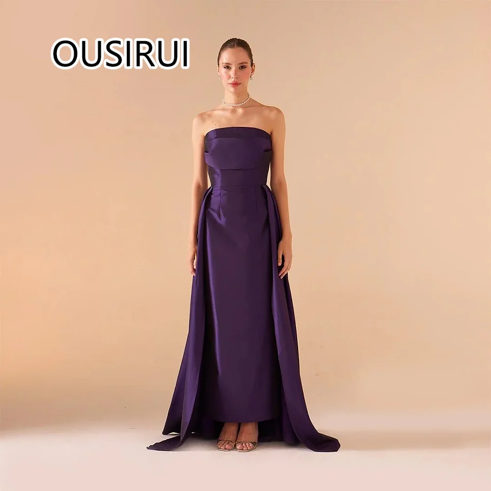 

Modest Boat Collar Satin Pleated Formal Evening Bridesmaid Dress Sheath Backless Sweep Court Prom Party Gown Custom Made