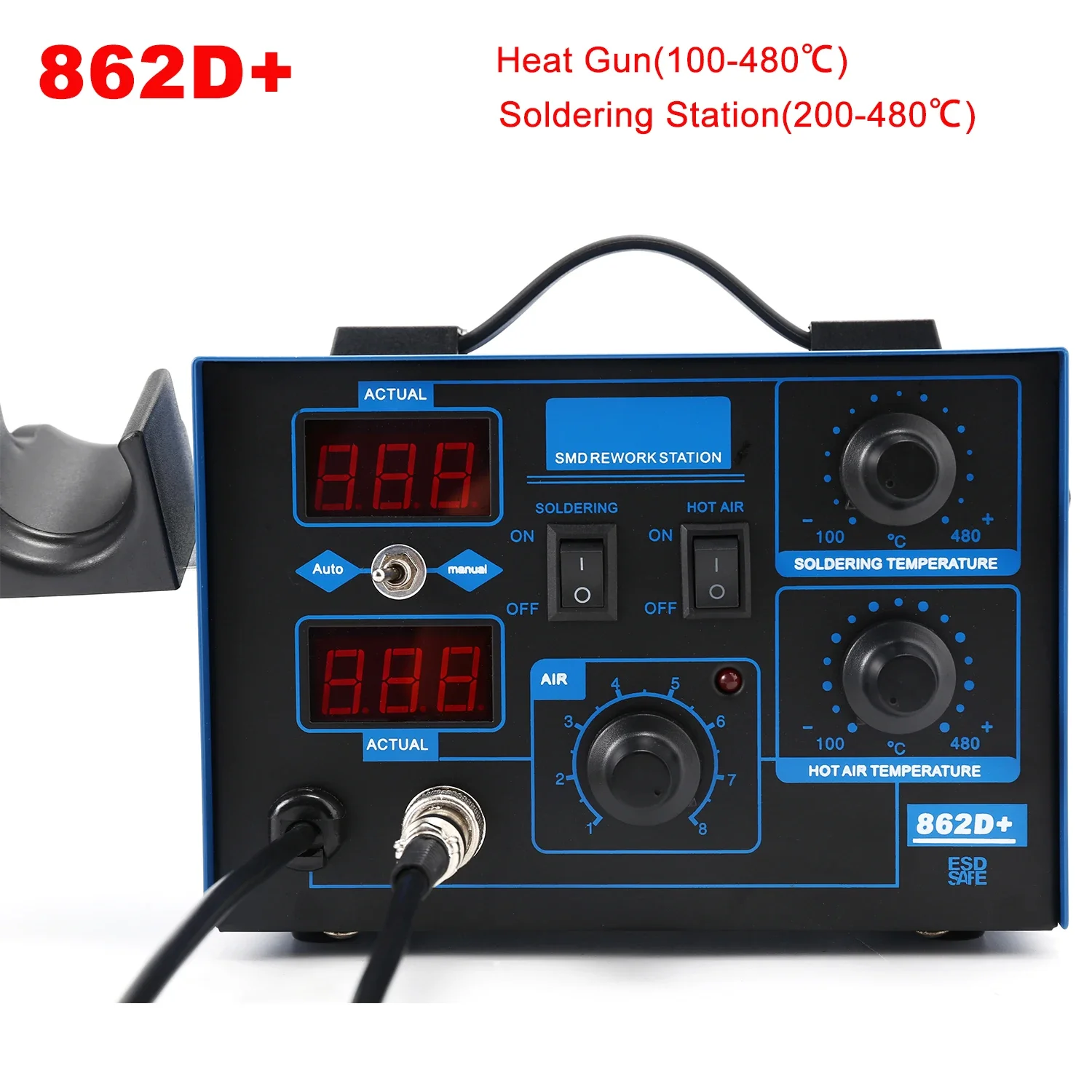 2 In 1 750W Soldering Station LCD Digital Display Welding Rework Station for Cell-phone BGA SMD PCB IC Repair Solder Tools 862D+