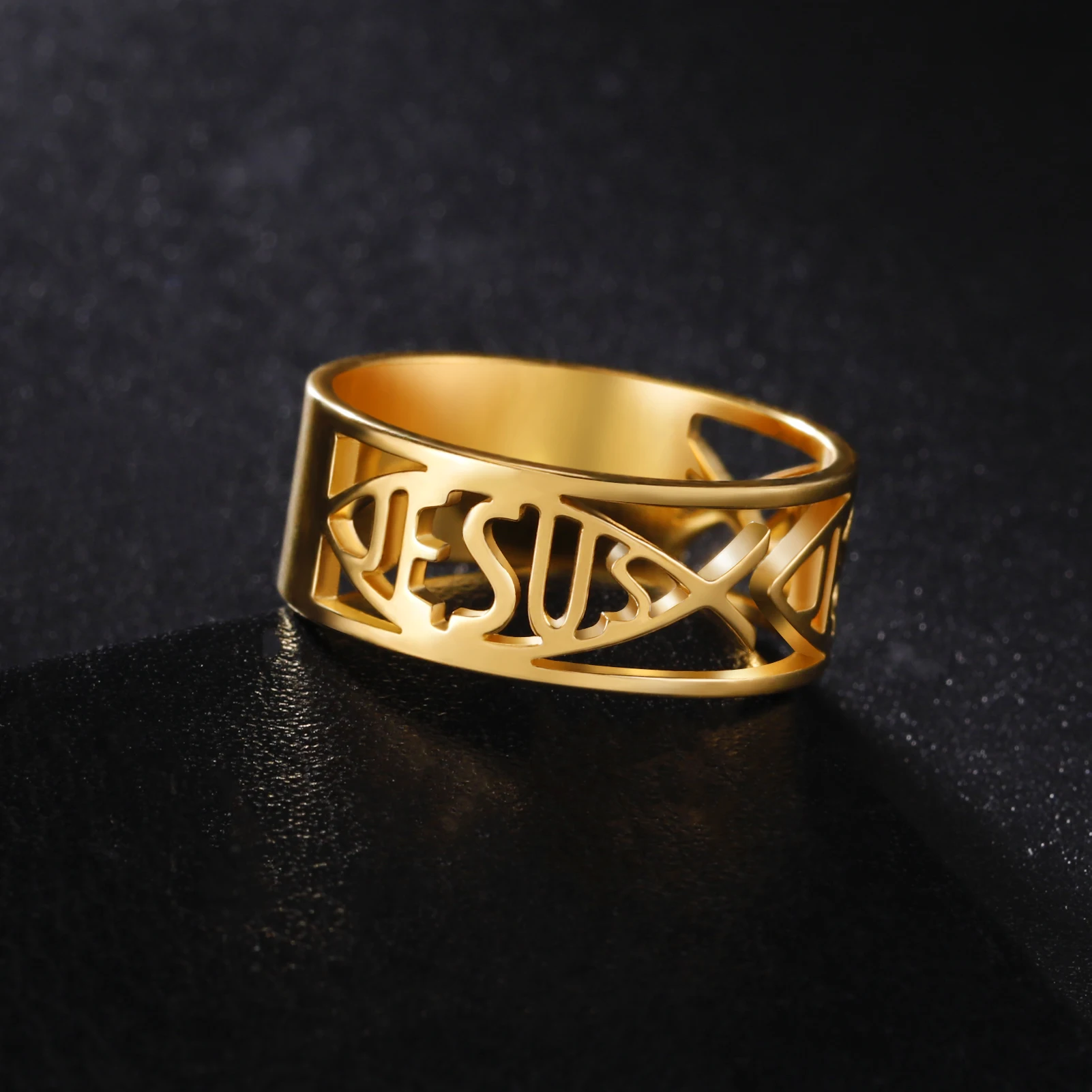 Christliche Jesus-Fisch-Ringe für Damen und Herren, Edelstahl, religiöser Schmuck, Fingerringe, Amulett, Geburtstag, Jahrestag, Geschenk, neu