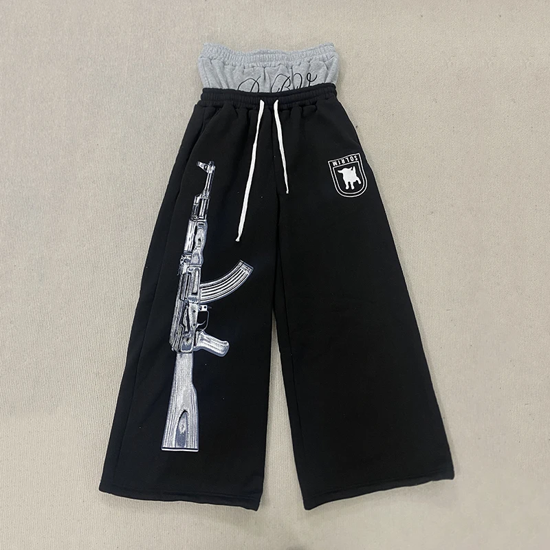 Double-waisted Letter Printed Pants Fire Pattern Casual Straight Leg Loose and Fashionable Sweatpants Spring New